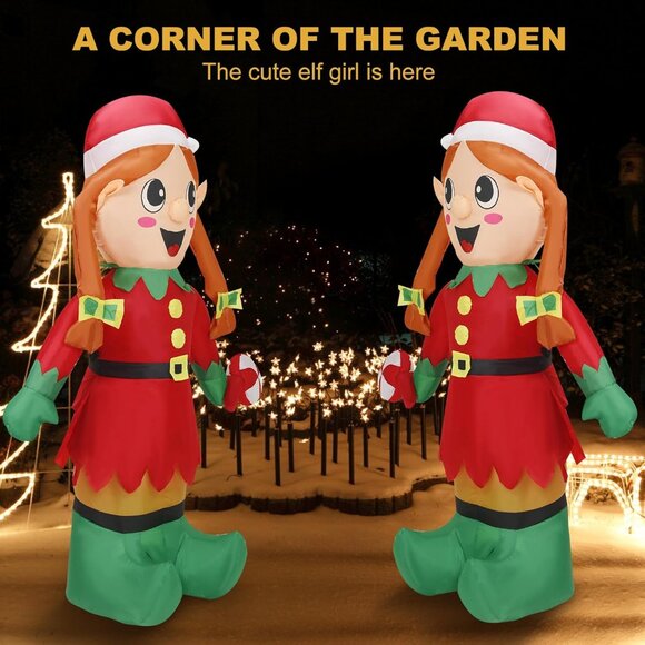 5FT Christmas Inflatable Elf Girl with LED Lights Outdoor Indoor Yard Decor - Picture 3 of 7